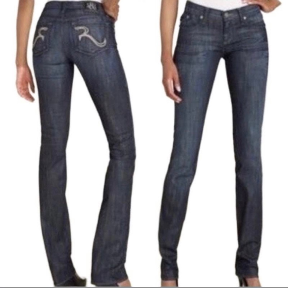 Rock & Republic Stella Midrise Straight Leg Rhinestone Jeans